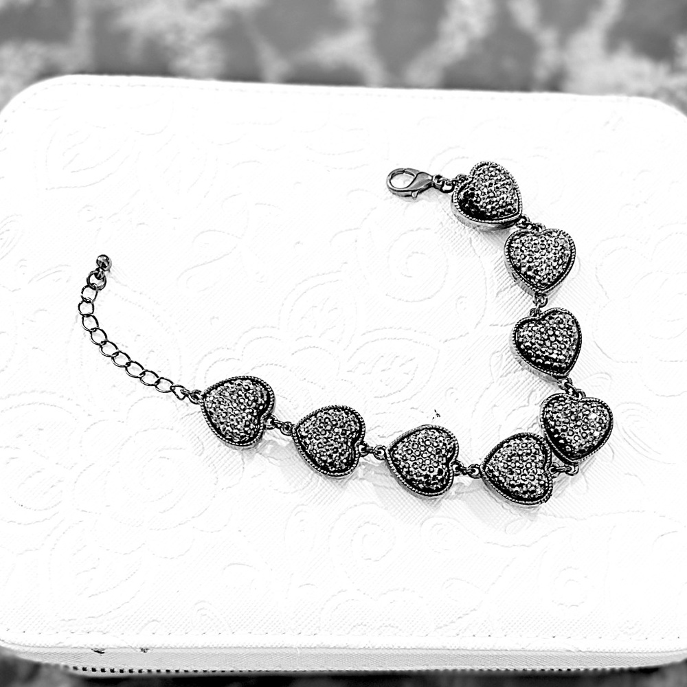 Silver Heart Bracelet with Rhinestones